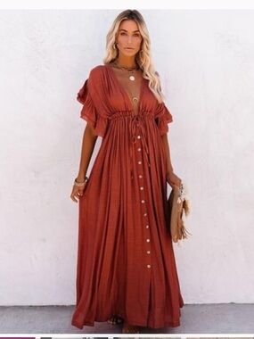 chinese dress ladies Empire Dress – Fiesta Flowy Button Front Statement Dress – Nine Lives Bazaar main image 1